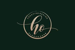 Initial HO handwriting logo with circle template vector signature, wedding, fashion, floral and botanical with creative template.