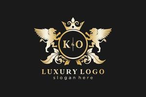 Initial KO Letter Lion Royal Luxury Logo template in vector art for Restaurant, Royalty, Boutique, Cafe, Hotel, Heraldic, Jewelry, Fashion and other vector illustration.