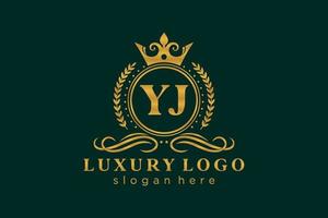 Initial YJ Letter Royal Luxury Logo template in vector art for Restaurant, Royalty, Boutique, Cafe, Hotel, Heraldic, Jewelry, Fashion and other vector illustration.