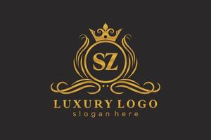 Initial SZ Letter Royal Luxury Logo template in vector art for Restaurant, Royalty, Boutique, Cafe, Hotel, Heraldic, Jewelry, Fashion and other vector illustration.