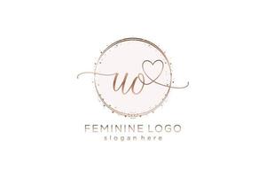 Initial UO handwriting logo with circle template vector logo of initial wedding, fashion, floral and botanical with creative template.