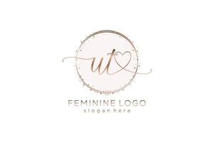 Initial UT handwriting logo with circle template vector logo of initial wedding, fashion, floral and botanical with creative template.