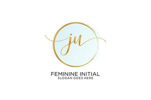 Initial JU handwriting logo with circle template vector signature, wedding, fashion, floral and botanical with creative template.