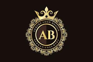 AB Initial Letter Gold calligraphic feminine floral hand drawn heraldic monogram antique vintage style luxury logo design Premium Vector