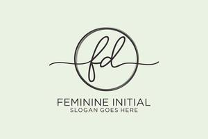 Initial FD handwriting logo with circle template vector logo of initial signature, wedding, fashion, floral and botanical with creative template.