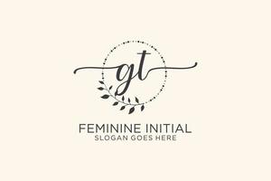 Initial GT beauty monogram and elegant logo design handwriting logo of initial signature, wedding, fashion, floral and botanical with creative template. vector