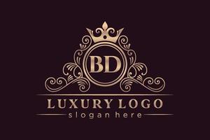 BD Initial Letter Gold calligraphic feminine floral hand drawn heraldic monogram antique vintage style luxury logo design Premium Vector