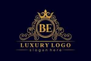 BE Initial Letter Gold calligraphic feminine floral hand drawn heraldic monogram antique vintage style luxury logo design Premium Vector