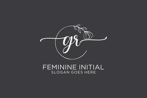 Initial GR beauty monogram and elegant logo design handwriting logo of initial signature, wedding, fashion, floral and botanical with creative template. vector