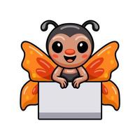 Cute little butterfly cartoon with blank sign vector