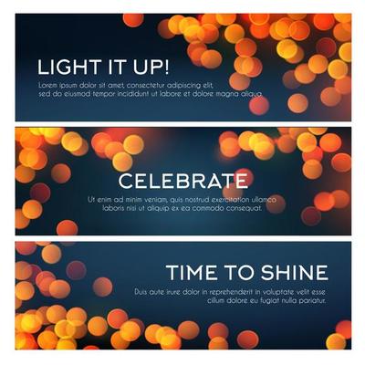 Bokeh banner of blurred golden lights, copy space