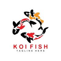 diseño del logotipo de peces koi, vector de peces ornamentales de la suerte y el triunfo chino, icono de pez dorado de la marca de la empresa