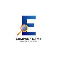 letter E magnifying glass company logo vector design element