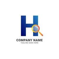 letter H magnifying glass company logo vector design element