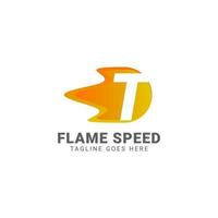 letter T flame speed vector logo design