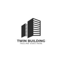 diseño de logotipo de vector de bienes raíces de silueta plana de edificio gemelo