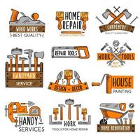 Work tool sketch emblem set for home repair design vector