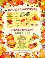 Fast food burger and pizza menu template vector