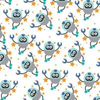 Seamless pattern with cute robot variations perfect for wrapping paper vector