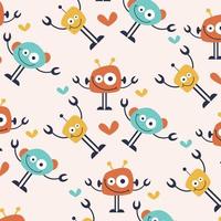 Seamless pattern with cute robot variations perfect for wrapping paper vector
