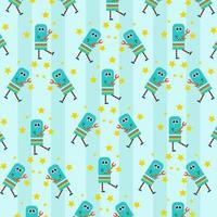 Seamless pattern with cute robot variations perfect for wrapping paper vector