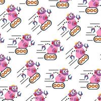 Seamless pattern with various cute robots perfect for wrapping paper vector