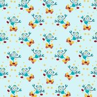 Seamless pattern with various cute robots perfect for wrapping paper vector