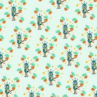 Seamless pattern with various cute robots perfect for wrapping paper vector