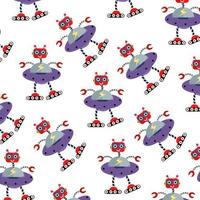 Seamless pattern with various cute robots perfect for wrapping paper vector