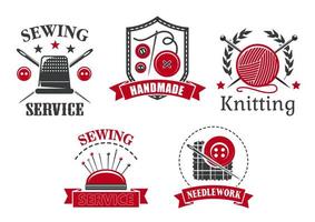 Vector icons of sewing knitting needlework service