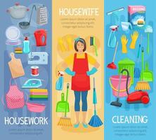 Vector banners for home housework cleaning washing