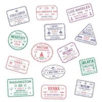 iconos vectoriales de los sellos de pasaporte de la ciudad viajes por el mundo vector