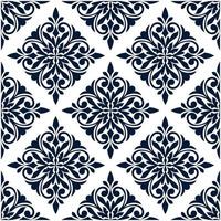 Damask seamless pattern with blue floral ornament vector