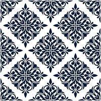 Damask seamless pattern with blue floral ornament vector