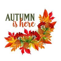 Autumn time leaf wreath vector greeting poster