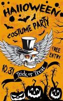 Halloween pumpkin and spooky ghost skull banner vector