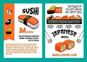 Sushi menu for japanese cuisine restaurant design vector