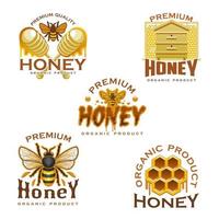 Honey icon with bee, honeycomb, beehive and dipper vector