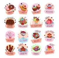 Iconos de caca de postre vectorial para cafetería de panadería vector