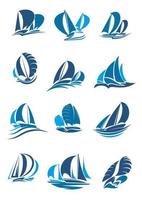 Sailboat, yacht and sailing ship with wave icon vector