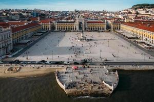 Aerial view of pedestrians at Praca do Comercio in Lisbon, Portugal photo