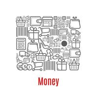 Money purse of shopping retail icons