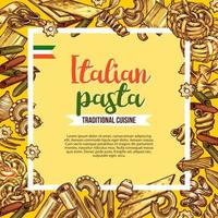 Italian pasta poster with sketch frame of macaroni vector