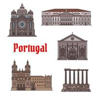 Famous travel landmark of Portugal icon set vector