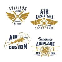 Aviation retro airplane sport team vector icons