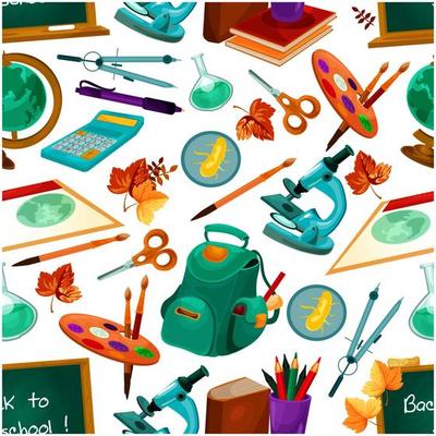 Vector school supplies seamless pattern