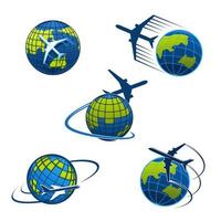 Travel agency vector icons plane and world globe