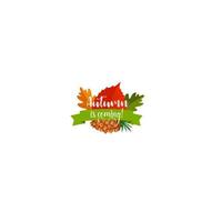 Autumn leaf badge of autumnal forest nature vector