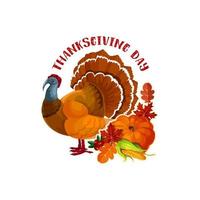 Thanksgiving Day turkey and autumn pumpkin symbol vector