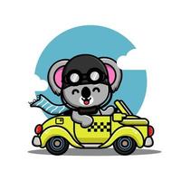 Cute koala driving a yellow car vector